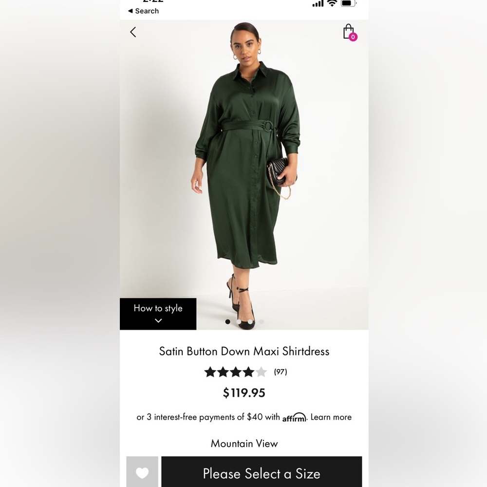 Eloquii deep green Satin Button Down Maxi Shirtdress 18